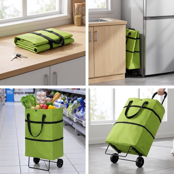 Foldable Wheeled Shopping Bag, 2-in-1 Tote with Detachable Wheels and Large Capacity for Grocery, Market, and Errand Runs