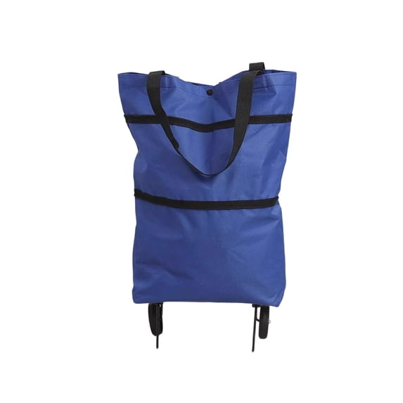 Foldable Wheeled Shopping Tote Bag, Expandable Large Capacity Grocery Carrier, Portable Rolling Market Bag, Multi-Use Reusable Tote for Supermarket Picnic Travel, Blue