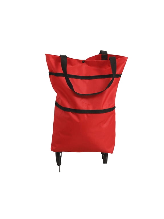 Foldable Wheeled Shopping Tote Bag, Expandable Large Capacity Grocery Carrier, Portable Rolling Market Bag, Multi-Use Reusable Tote for Supermarket Picnic Travel, Red