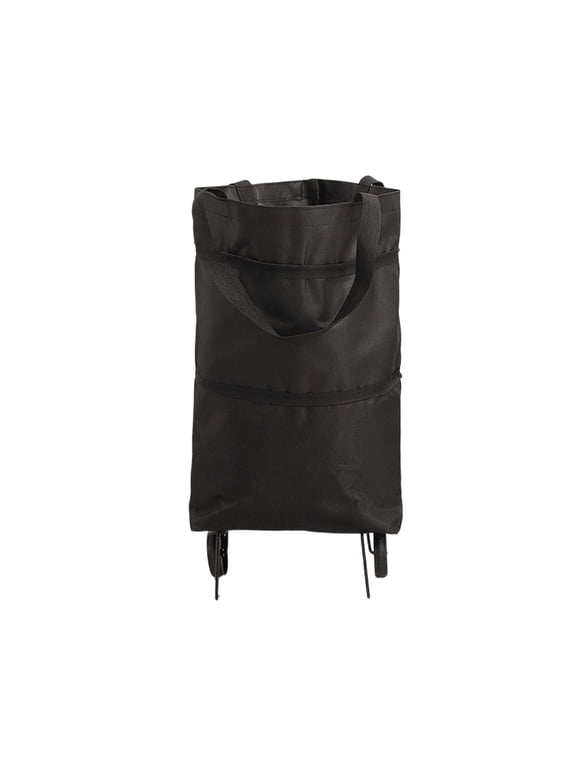 Foldable Wheeled Shopping Tote Bag, Expandable Large Capacity Grocery Carrier, Portable Rolling Market Bag, Multi-Use Reusable Tote for Supermarket Picnic Travel, Black
