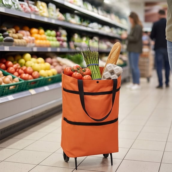 Foldable Wheeled Shopping Tote Bag Portable Rolling Grocery Cart With Wheels Expandable Reusable Carrier for Supermarket Market Picnic