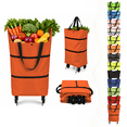 thumbnail image 1 of 2-in-1 Foldable Shopping Cart, 23L Rolling Shopping Bag with Wheels, Collapsible Tote for Laundry, Parcel Pickup, Apartment Errands, Travel, Orange, 1 of 9