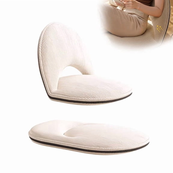 Foldable White Adjustable Floor Chairs with Back Support, Tatami Style Folding Floor Chair for Bedroom, Bay Window, Balcony, Living Room or Bedside, Single Seat Floor Lounger with Backrest Cushion