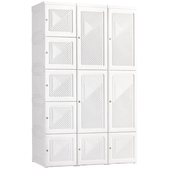 Foldable White Portable Closet Wardrobe with Storage Cubes Hanging Rods Magnetic Doors