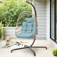 thumbnail image 1 of RADIATA Foldable Wicker Hanging Egg Chair with Stand and Cushions for Indoor Outdoor, Blue, 1 of 8