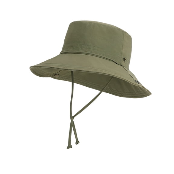 Foldable Wide Brim Bucket Hat with Chin Strap for Sun Protection and Outdoor Hiking Travel Beach Adventures - Green