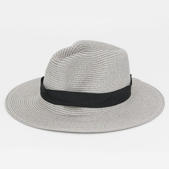 Foldable Wide Brim Raffia Panama Sun Hat with Square Buckle, Breathable Outdoor UV Protection Beach Fedora for Summer