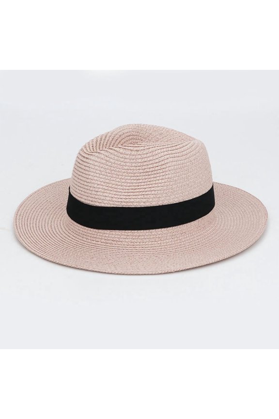 Foldable Wide Brim Raffia Panama Sun Hat with Square Buckle, Breathable Outdoor UV Protection Beach Fedora for Summer
