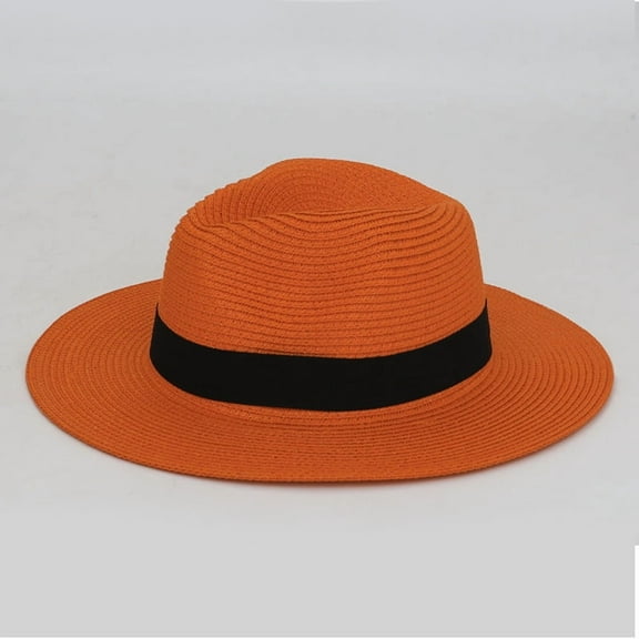 Foldable Wide Brim Raffia Panama Sun Hat with Square Buckle, Breathable Outdoor UV Protection Beach Fedora for Summer