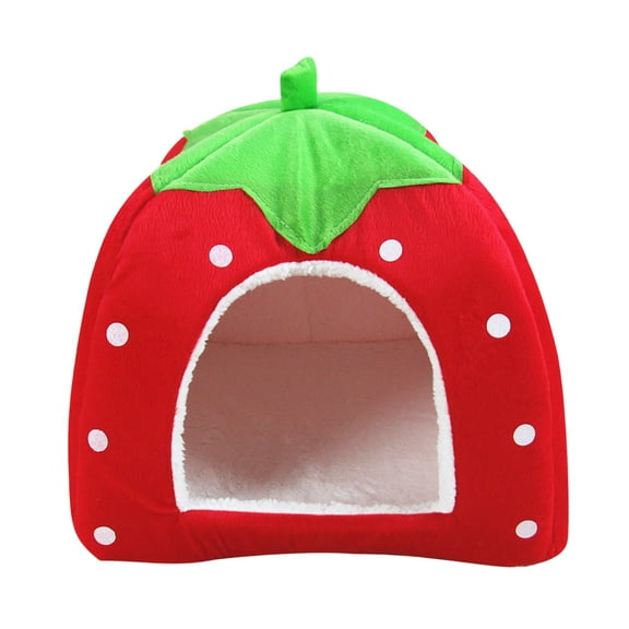 Foldable Winter Pet House, Strawberry Yurt Design House for Cats and Small Dogs, Hut Home for Small Pets Red