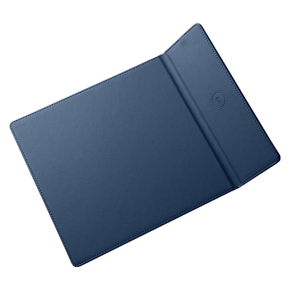 Foldable Wireless Charging Mouse Pad with 15W Fast Charging and Phone Stand - Synthetic Leather Desk Mat for Office and Home in Blue