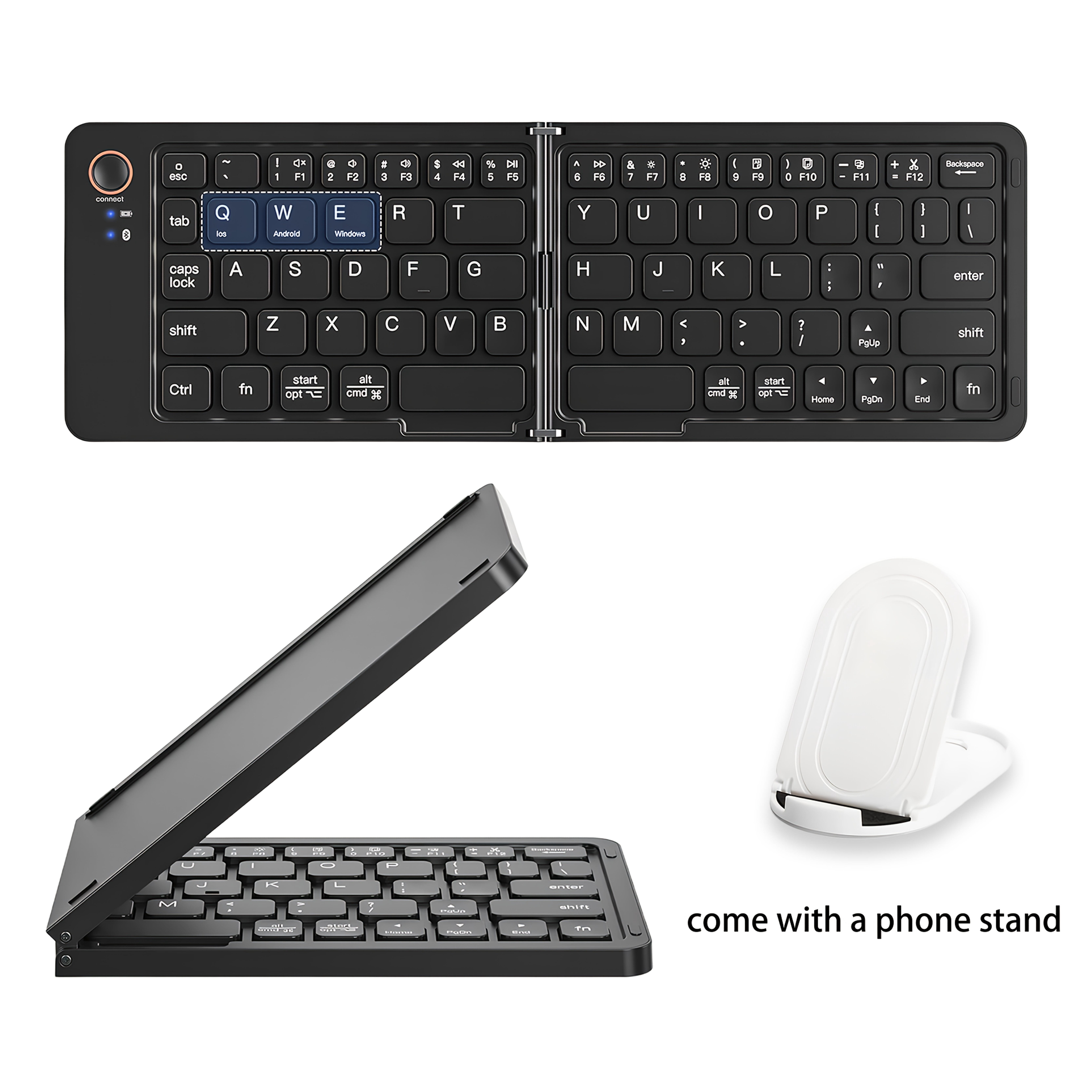 Foldable Wireless Keyboard, Portable Double-Fold Bluetooth Keyboard, Ultra-Thin Rechargeable Pocket Keyboard for iOS, Windows, Android Tablet, 5 Colors