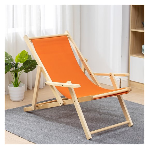 Foldable Wood Deck Chair Sun Lounger,Patio Lounge Chair Chaise Bed 4 Adjustable Reclining Positions Bamboo Frame Canvas Seating with Removable Pillow for Camping Pool Beach
