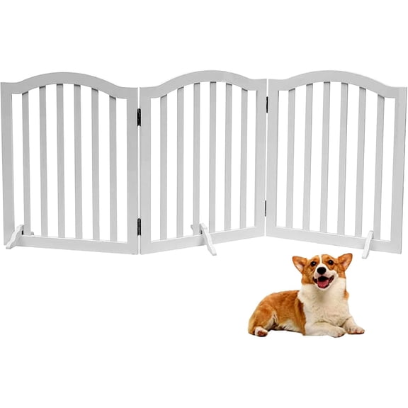 Foldable Wooden Dog Gate - 3-Panel Freestanding Pet Fence, 23.6 Inches, White - Suitable for Doorways & Stairs