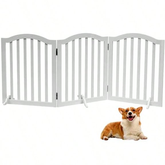 Foldable Wooden Dog Gate 3Panel Freestanding Pet Fence 23.6 Inches White Suitable For Doorways Stairs Also Works As Gate.