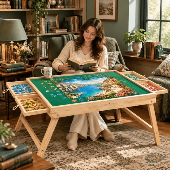 Foldable Wooden Game Table Featuring A Green Felt Surface; Suitable For Chess, Checkers, Puzzles, And Various Board Games. Includes Side Storage Compartments For Game Pieces And Foldable Legs