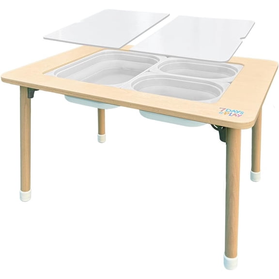 Foldable Wooden Kids Sensory and Activity Table with Storage Bins and Reversible Chalkboard/Dry Erase Lids