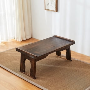 Foldable Wooden Laptop Desk, Breakfast in Bed Serving Tray, Japanese Floor Table for Tea & Coffee, Portable Antique Meditation Altar (23.6x13.4x10.6)