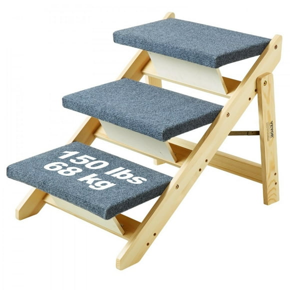 Foldable Wooden Pet Stairs & Ramp for Dogs, 2-in-1 Design with 3 Steps for Easy Access to Beds, Sofas, & Cars - Supports Up to 150 lbs, Ideal for Small to Large Pets