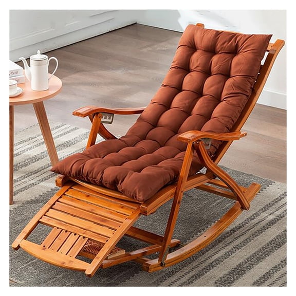 Foldable Wooden Rocking Chairs Sun Lounger Chairs,Patio Rocking Chairs for Heavy Duty Adults Elderly,Outdoor Bamboo Rocking Recliners with Armrest Foot Massage Pillow