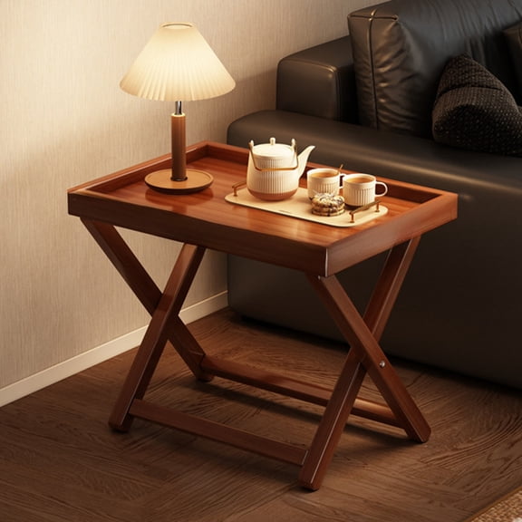 Foldable Wooden Side Table , Portable X-Frame End Table with Tray Top , Multiuse Accent Table for Living Room , Bedroom , Small Spaces , Easy Assembly & Space Saving Design