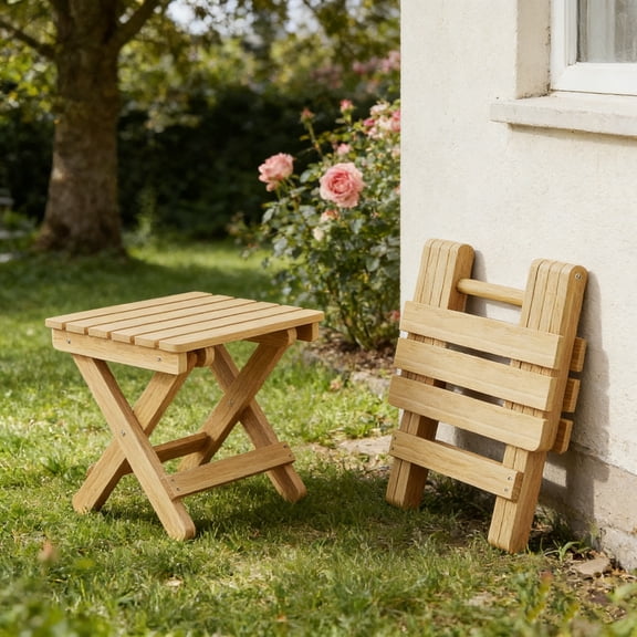 Foldable Wooden Stool Portable Solid Wood Folding Chair Camping Outdoor Seat, Lightweight Strong Support Easy Fold Durable Stable Compact Design, For Camping Garden Travel Home Outdoor Seating Use