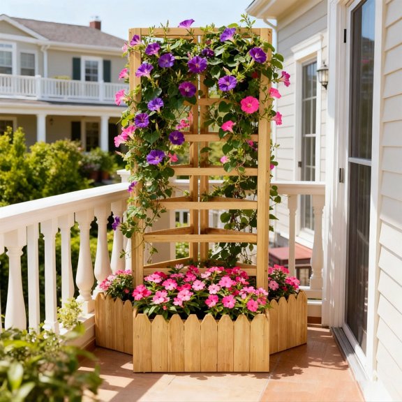 Foldable Wooden Trellis Planter Box, Ideal for Climbing Plants, Fits Small & Large Spaces, Natural
