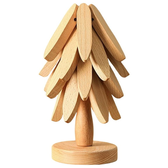 Foldable Wooden Trivet Set - 4 Trivets + 1 Stand, Tree Shape Trivet Set Wooden Trivets for Hot Dishes, Pot, Bowl, Teapot, Hot Pot Holders, Trivets 7.87 Inch, Natural