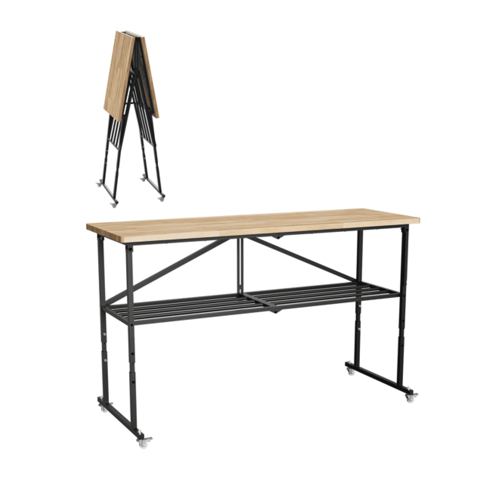 Foldable Workbench - Hardwood Work Table with Locking Casters ...