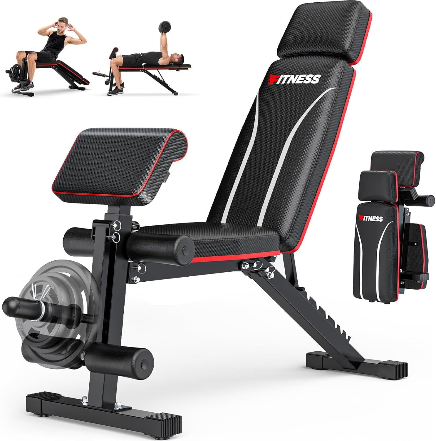 Foldable Workout Bench, Adjustable Weight Bench for Home Gym, Multi Functional Gym Bench w/Leg Extension \u0026Preacher Pad, Extra Headrest, Fast Folding Strength Training Incline Sit up Bench 800LB