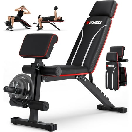 Foldable Workout , Adjustable Weight with Leg Extension, Preacher Pad, Extended Headrest, Collapsible for Home Gym Full Body Workout Strength Training Banco de Pesas