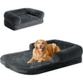 thumbnail image 1 of Foldable XXL Dog Bed, Faux Fur Fluffy Pet Couch Bed for Extra Large Dogs, Orthopedic Calming Memory Foam Big Pet Bed, Washable Soft Pet Sofa Bed with Non-Slip Bottom, Dark Grey, 54"x38"x7.5", 1 of 8