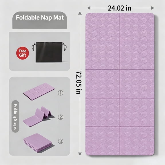 Foldable Yoga Mat 72" x 24", Non-Slip Portable Nap Exercise Mat with Carry Bag for Home Office 