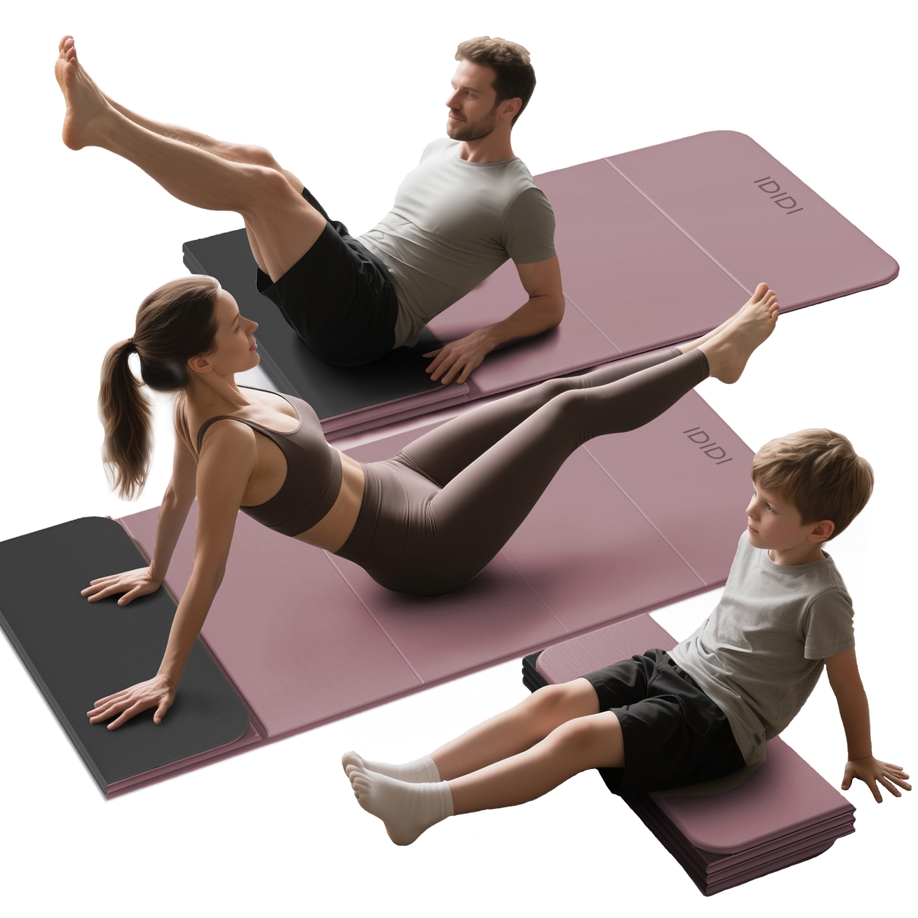 IDIDI 8mm Thick Foldable Yoga Mat - 3-in-1 Folding TPE Non-Slip Mat for All-Level Yoga, Tear-Resistant & Quick-Flat Design, 71x24in(Pink+Black)