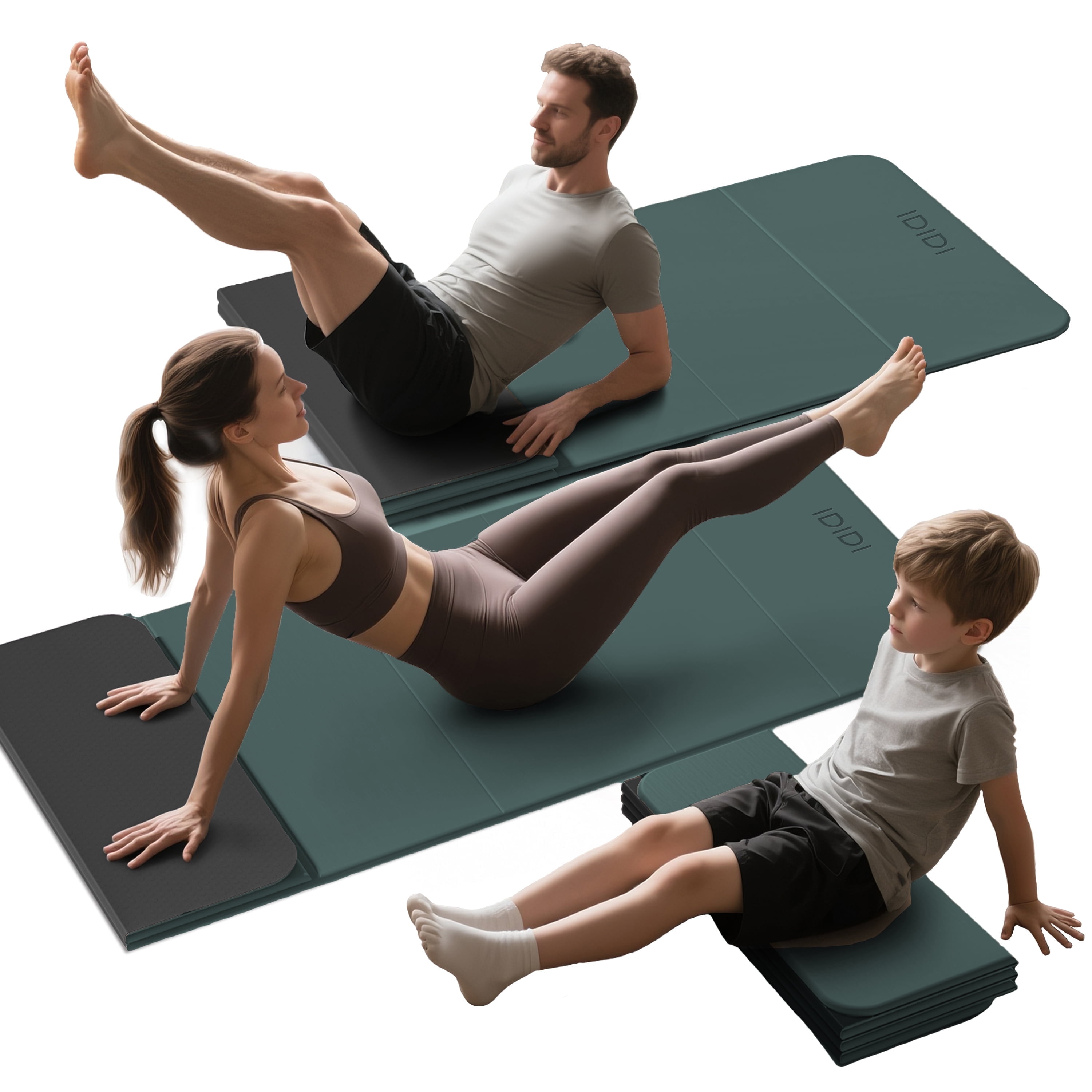 IDIDI Foldable Yoga Mat, 8mm Thick, Non Slip Exercise Mats For Home and Travel, Quick Unfold/Stor, Flat Lay No Curl Design(Green+Black)