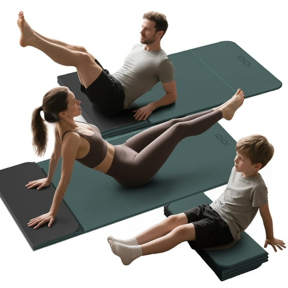 IDIDI Foldable Yoga Mat, 8mm Thick, Non Slip Exercise Mats For Home and Travel, Quick Unfold/Stor, Flat Lay No Curl Design(Green+Black)