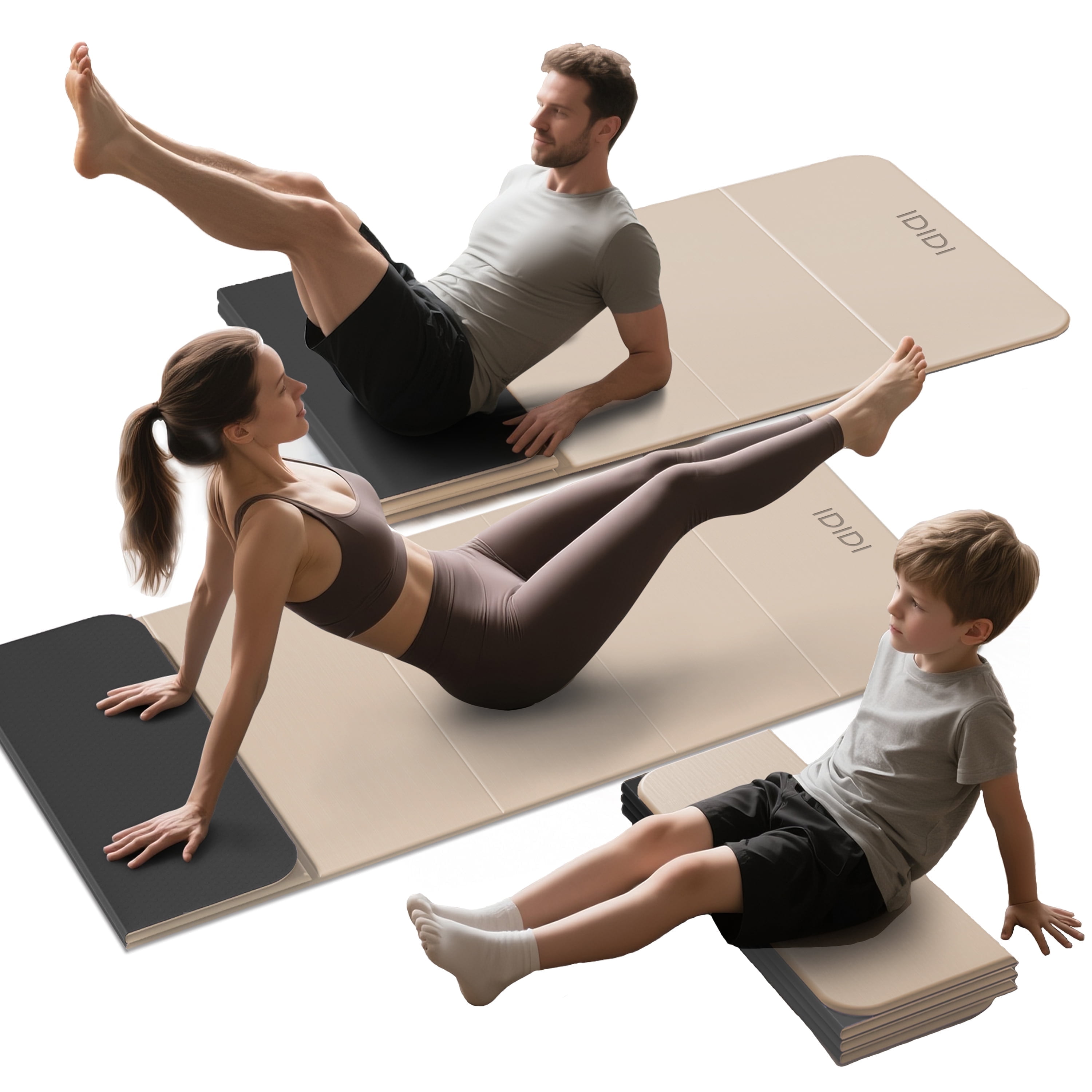 IDIDI 8mm Thick Foldable Yoga Mat - 3-in-1 Folding TPE Non-Slip Mat for All-Level Yoga, Tear-Resistant & Quick-Flat Design, 71x24in (Gray+Black)