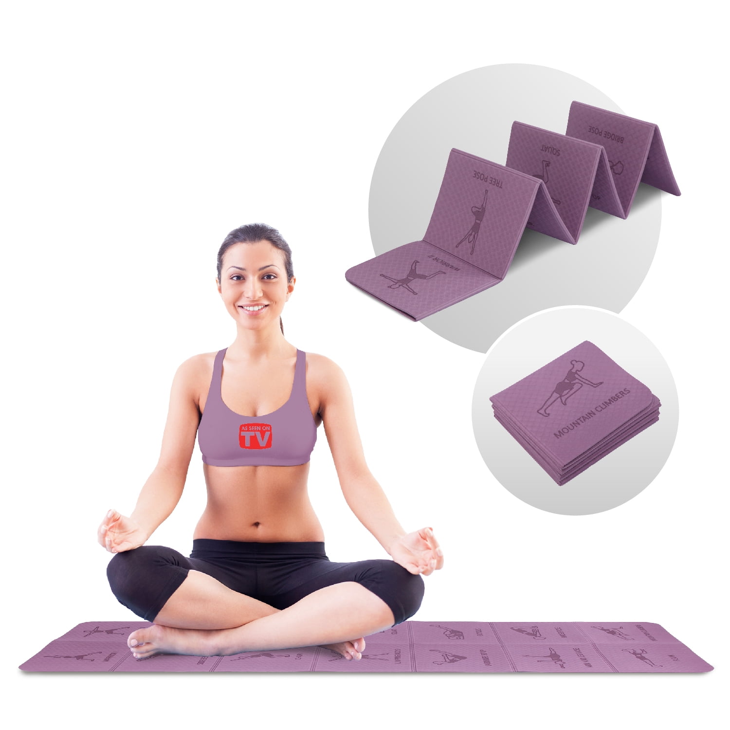 Foldable Yoga Mat - Illustrated 14 Embossed Poses, Square Folding Travel  Firness & Exercise Mat as seen on TV, Perfect Storage, Pilates, Home Workout  