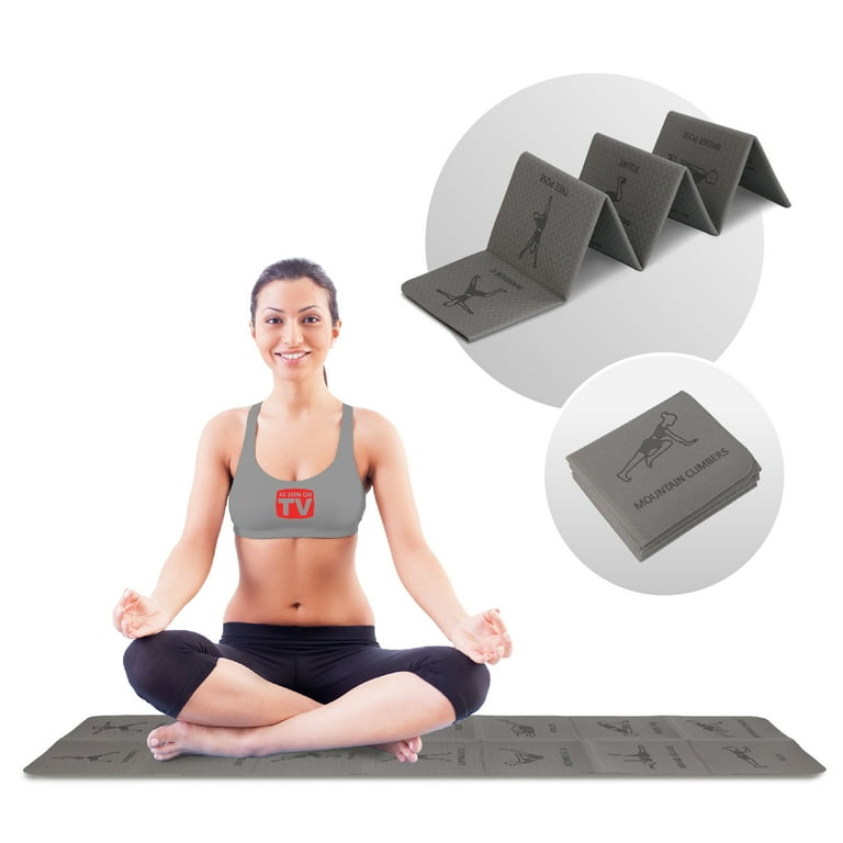 Foldable Yoga Mat - Illustrated 14 Embossed Poses, Square Folding Travel  Firness & Exercise Mat as seen on TV, Perfect Storage, Pilates, Home Workout