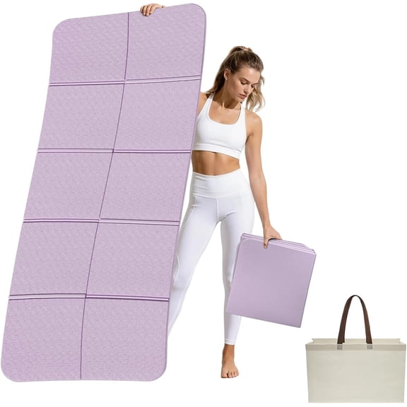 Foldable Yoga Mat for Travel - 75"x31.5" Large POE Exercise Mat with Storage Pouch, Fits Suitcase & Backpack,6mm Non-Slip Surface for Yoga, Pilates, Gym & Outdoor Workouts