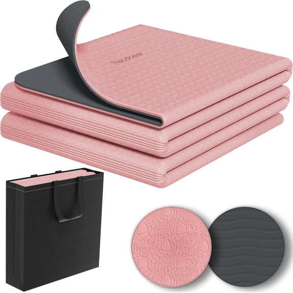 Foldable Yoga Mat for Travel Folding Yoga Mat 6mm Thick with Carrying Bag, Non-Slip TPE Exercise Pilates Mat for 72" L x 24" W x 0.24 Inch
