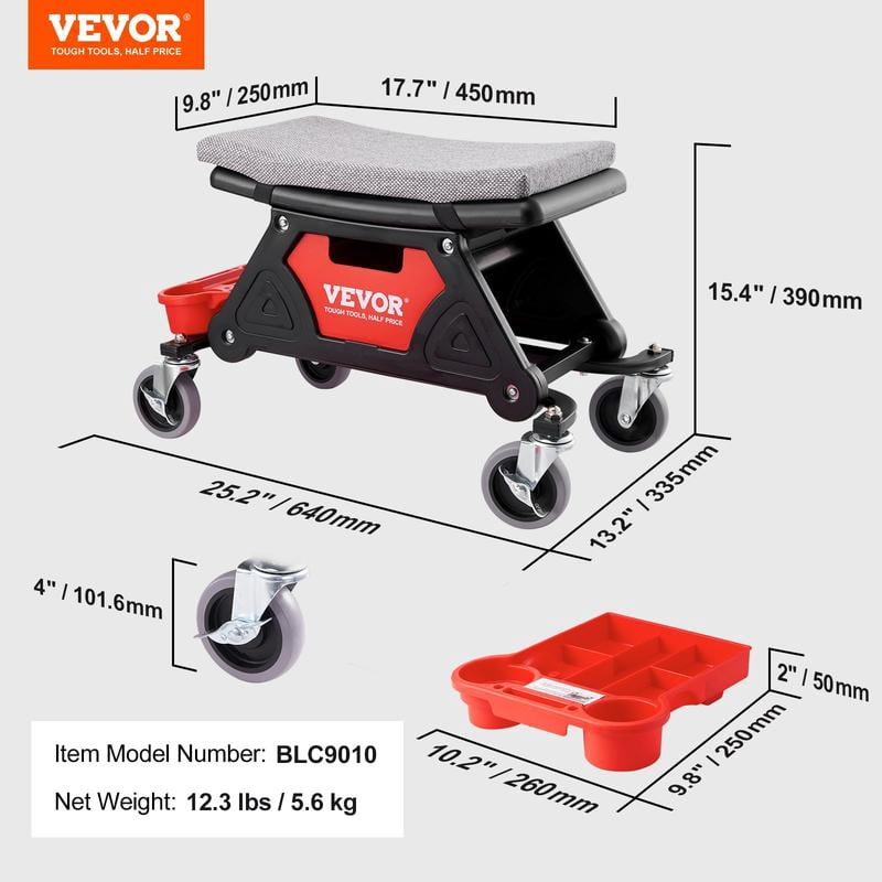Foldable Z Garage Creeper, Max. 40 in, 450 lbs Load Capacity Rolling ...