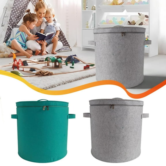 Foldable Zippered Storage Basket | Wool-Blend Laundry Hamper | Large Capacity Clothes Organizer | Elastic & Durable | 34x42cm | 1 Pack | Miscellaneous Toy Blanket Bin