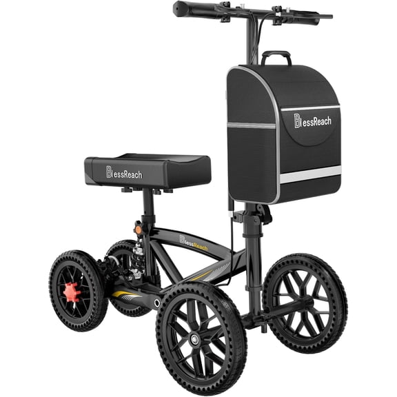 Foldable all terrain knee walker, weighing 350 pounds, economical foot injury cane replacement - BLACK
