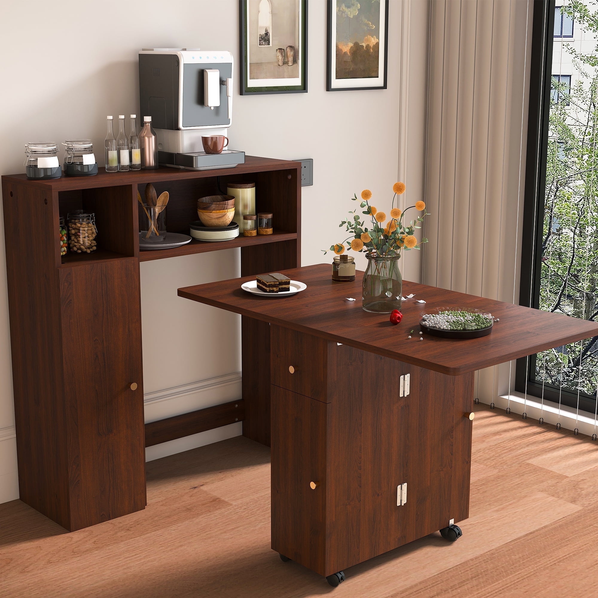 Aukfa Folding Dining Table for 4, Kitchen Extendable Table with