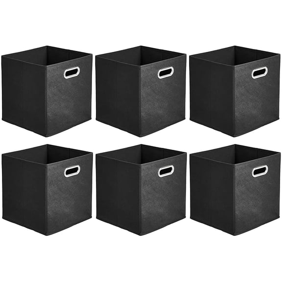 Foldable cube storage box, saving space, fabric storage box with handle, 10.5 inches × 11 inches, black, 6 packs