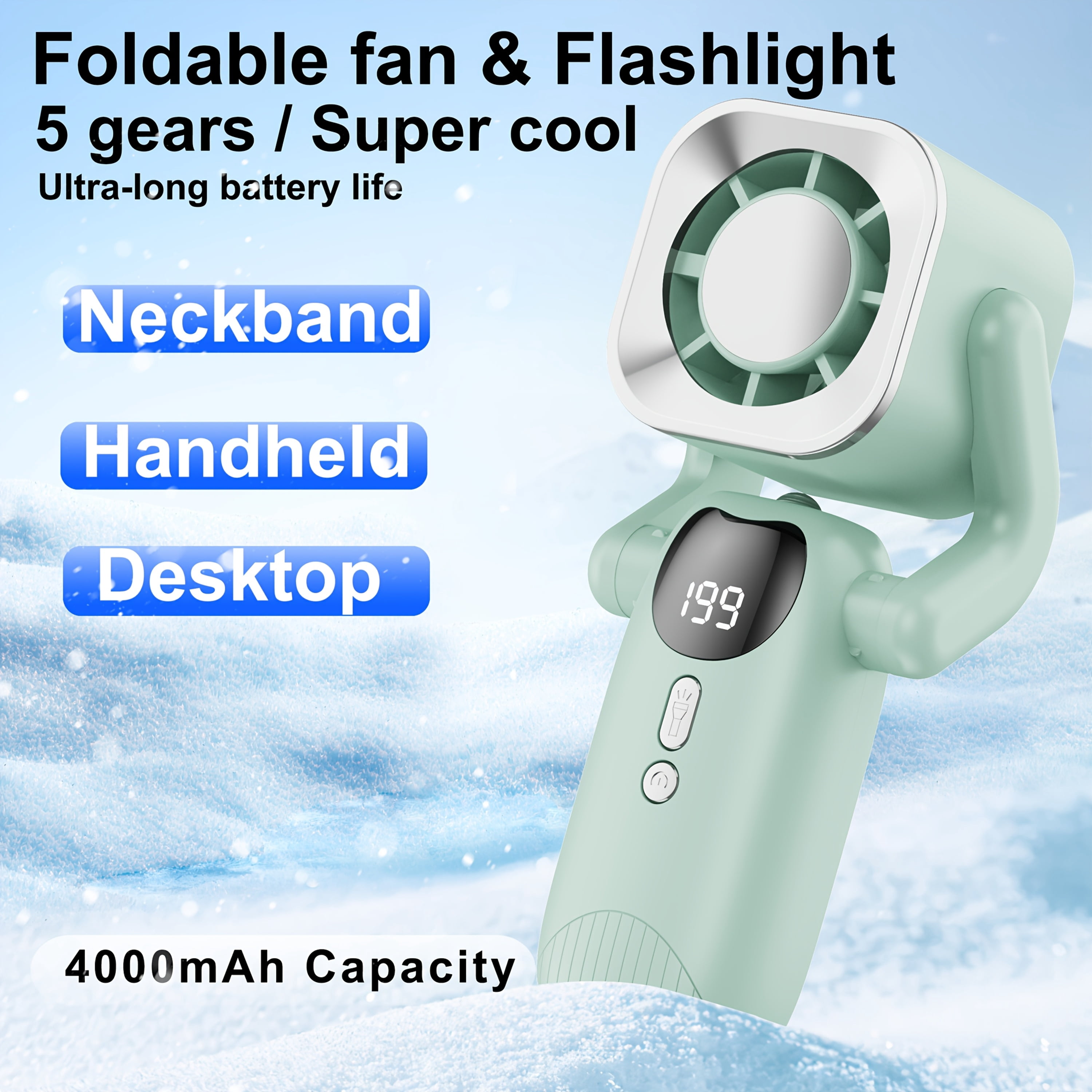 Foldable digital display cooling fan, USB fan, a must-have for outdoor ...