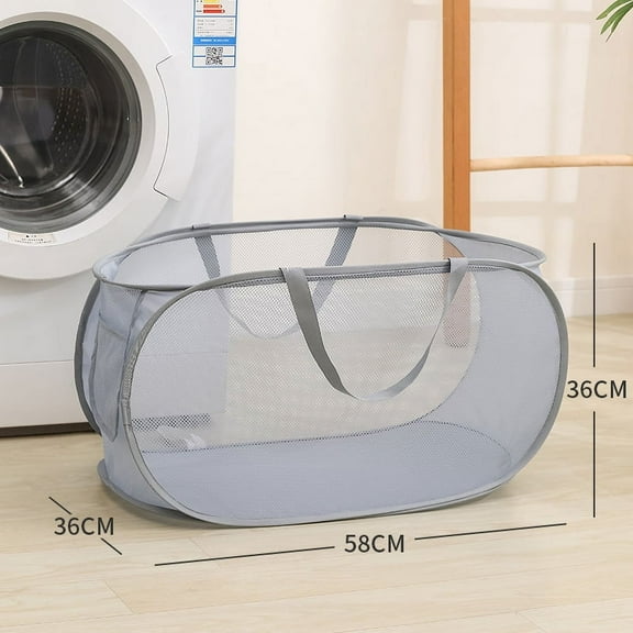 Foldable laundry basket, Pop Up Laundry Hamper, Collapsible Mesh dirty clothes hamper (Tear Proof, with Strong Handles) Gray