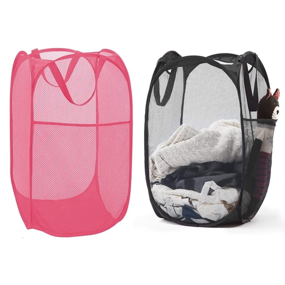 Foldable laundry basket mesh pop-up laundry basket with durable handle, easy to open and fold, easy to store