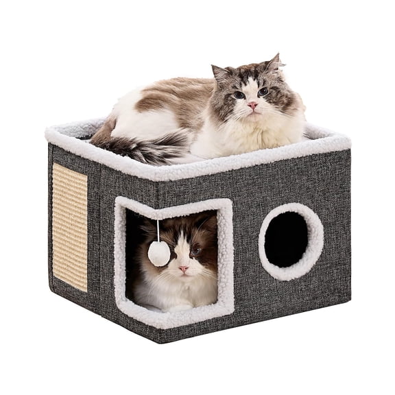 Foldable multi-functional cat cave with scratch pad and hideaway space